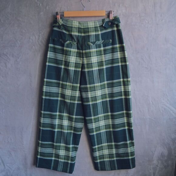 FREE PEOPLE NWT Acadia Green Combo Demi Plaid Pants Size 8 Cropped Wide Leg Punk - Picture 3 of 12
